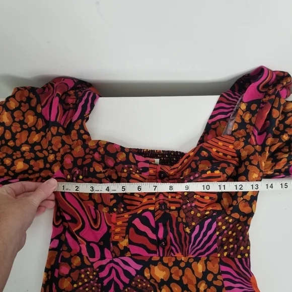 Farm Rio Leopard Hearts Long Sleeve Mini Dress Size XS Sweetheart Neckline - Picture 16 of 16